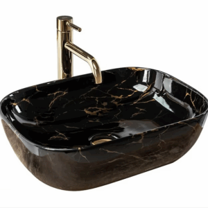 Whisper Lifestyle Countertop Basin 460x330x135mm (Black Marble & Gold Vein